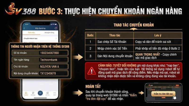 Bước 3: Thực hiện chuyển khoản ngân hàng
