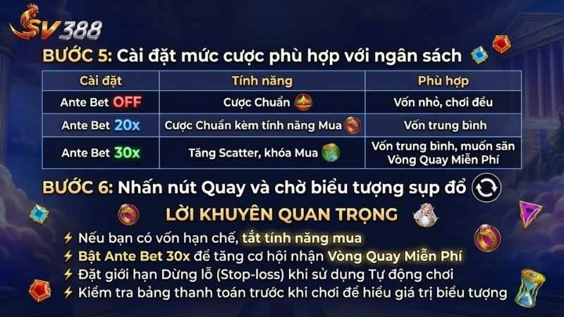 Cài đặt mức cược phù hợp ngân sách